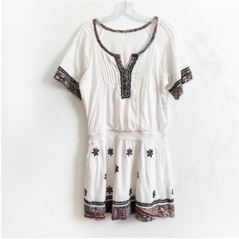 Free People Meet Me in Marfa dress white embroidered pleated boho stretch mini - Picture 2 of 12